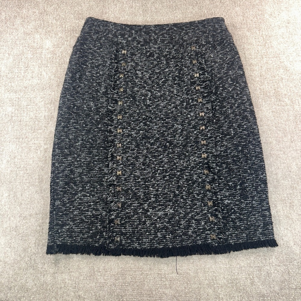 Blu Pepper Black White Tweed Studded Frayed Hem Mini Skirt Small